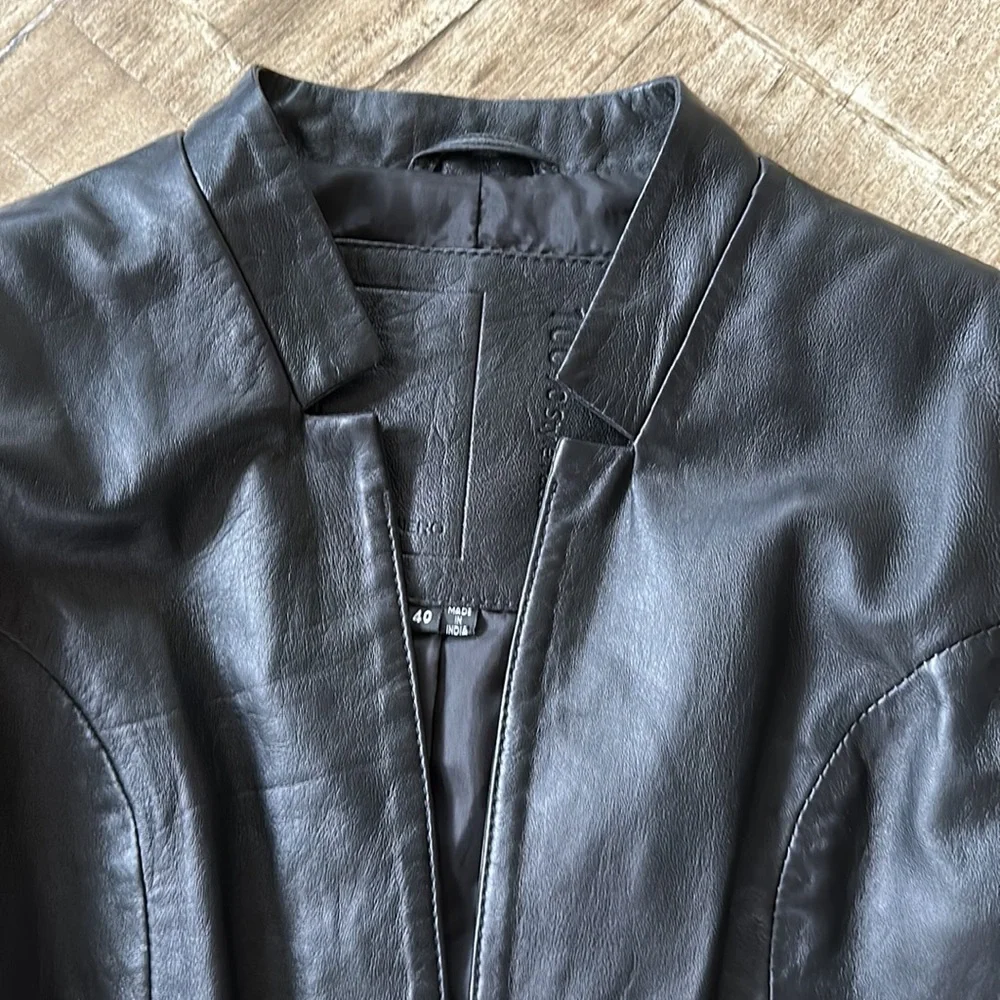 Cigno Nero 100% Leather Black Notched Lapel Jacket 40 - Picture 11 of 12